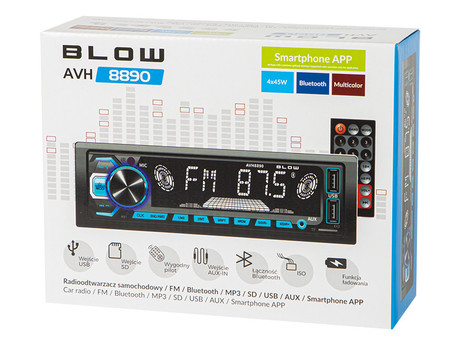 Avtoradio BLOW AVH8890, MP3, daljinski upravljalnik, Bluetooth/MicroSD/USB, 4x45W, večbarvni display