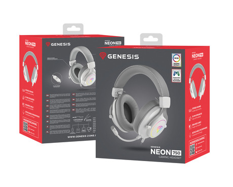 GENESIS NEON 750 gaming slušalke z mikrofonom, STEREO 2.0, RGB LED osvetlitev, pleten USB kabel, bele