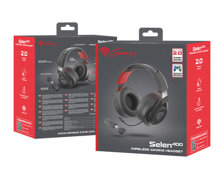 GENESIS SELEN 400 brezžične gaming slušalke z mikrofonom, STEREO 2.0, polnilna baterija, USB, PC / PS4 / Nintendo Switch, črno-rdeče