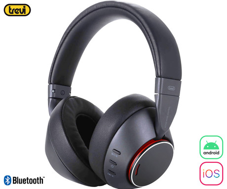 TREVI DJ 12E90 brezžične naglavne slušalke, Bluetooth 5.3, Active Noise Cancelling, mikrofon, prostoročno telefoniranje, zložljive, polnilna baterija, USB Type-C, + torbica, črne