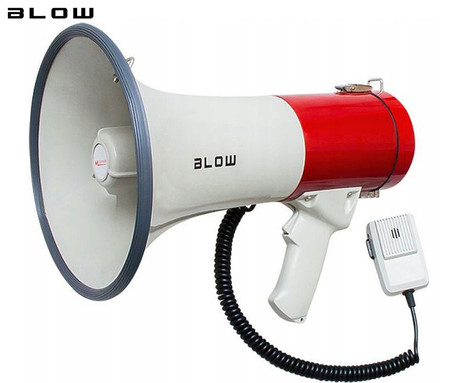 BLOW MP-1512 prenosni megafon, 25W, sirena, mikrofon, nastavljiva glasnost, za športne dogodke / proteste / shode, belo-rdeč