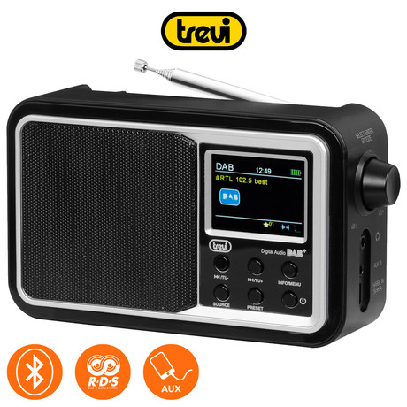 TREVI 7F96R Prenosni digitalni radio, Bluetooth, DAB/DAB+/FM, polnilna baterija, črn