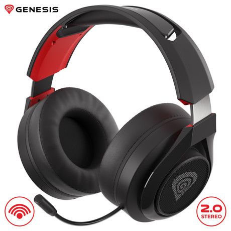 GENESIS SELEN 400 brezžične gaming slušalke z mikrofonom, STEREO 2.0, polnilna baterija, USB, PC / PS4 / Nintendo Switch, črno-rdeče