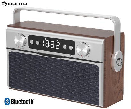 MANTA RDI917 PRO radijski sprejemnik, FM Radio, Bluetooth 5.0, polnilna baterija, USB / microSD / AUX, budilka, RETRO