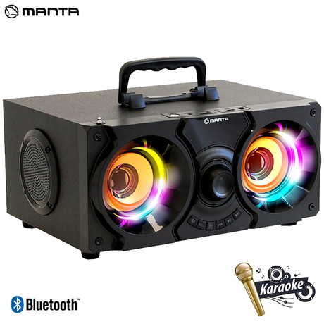 EOL - MANTA MMS10 prenosni KARAOKE zvočni sistem, Bluetooth 5.0, 40W RMS, STEREO 2.2, TWS, polnilna baterija, RGB LED osvetlitev, FM Radio, USB / microSD / AUX / MIC-in, črn