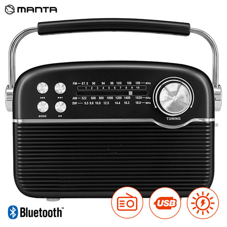 EOL - MANTA RDI916 SOLAR, Radio FM/AW/SW, Bluetooth 5.0, USB/AUX-in/McorSD, vgrajena baterija + SOLARNO napajanje, Retro