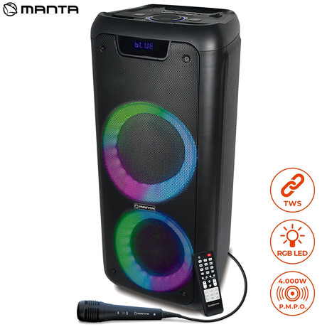 EOL - MANTA SPK5210, Karaoke, vgrajena baterija, Bluetoth/USB/MP3/RADIO FM, Disco LED lučke, TWS, 4.000W P.M.P.O