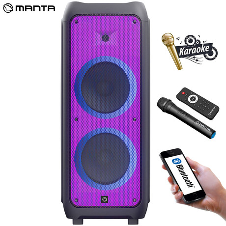 MANTA SPK5450 PHANTOM prenosni KARAOKE zvočnik, Bluetooth 5.0, 30.000W P.M.P.O., TWS, Equalizer, polnilna baterija, X-Bass, FM Radio, USB / microSD / AUX / MIC-in, črn