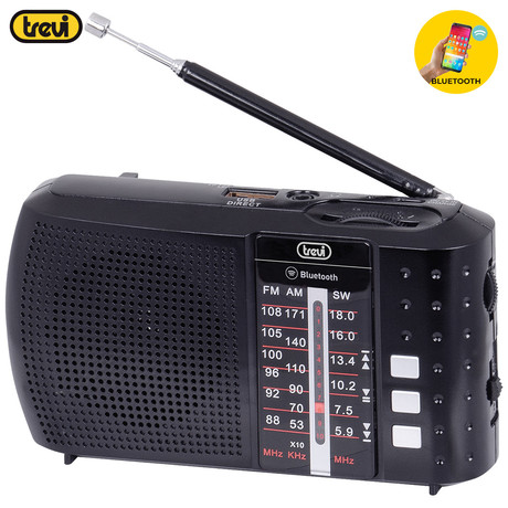 TREVI RA 7F20 Prenosni Radio FM/AW/SW, Bluetooth, MP3, USB/MicroSD, polnilna baterija, črn