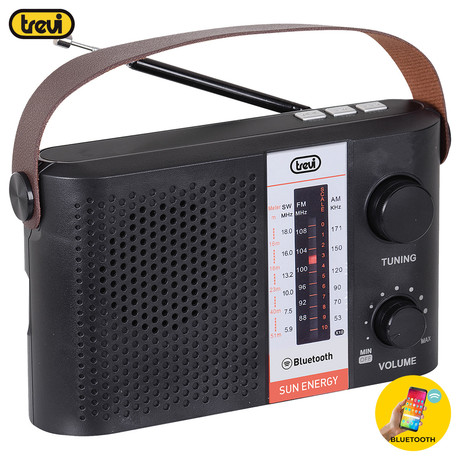 TREVI RA 7F25 Prenosni Radio FM/AW/SW, Bluetooth, MP3, USB/MicroSD, Solarno polnjenje, polnilna baterija, črn