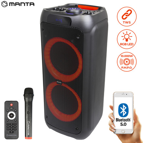 MANTA SPK5310 PRO, Karaoke, vgrajena baterija, Bluetoth/USB/MP3/RADIO FM, Disco LED lučke, TWS, 10.000W P.M.P.O.