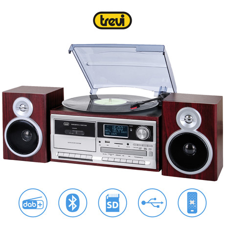 TREVI TT-1072, Glasbeni sistem, FM Radio DAB/DAB+, Gramofon, Kasetofon, BT/CD/MP3/USB/AUX-in, LCD zaslon, lesen