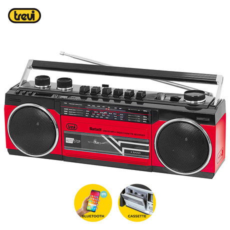 TREVI RR 501 BT Radijski kasetofon s tehnologijo Bluetooth, črno rdeč