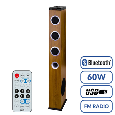 TREVI XT 10A8, Bluetooth samostoječi HiFi zvočnik 2.1, 60W, USB, MP3, Radio FM, USB polnilec, LED display, daljinec, lesen, rjav