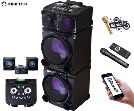 MANTA SPK5520 prenosni KARAOKE zvočnik, Bluetooth, 300W RMS, Equalizer, X-Bass, FM Radio, USB / microSD / MIC-in, črn