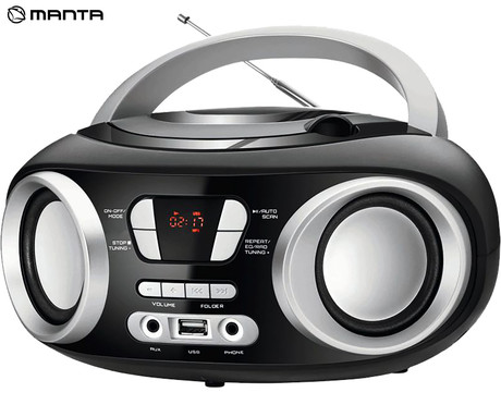 MANTA MM9310BT CHILLI radijski sprejemnik, FM Radio, Bluetooth 5.1, žično / brezžično delovanje, LCD zaslon, gumbi za upravljanje, ročaj za prenašanje , USB / AUX / Audio-in, črno srebrn