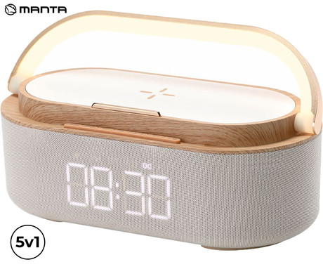 MANTA RDI920 VERONA radijski sprejemnik / ura / budilka / brezžični polnilec, 5v1, FM Radio, Bluetooth 5.0, polnilna baterija, LED luč, USB Type-C, bel (Linen White)