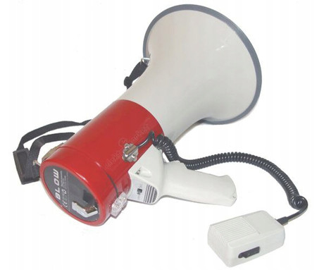 BLOW MP-1512 prenosni megafon, 25W, sirena, mikrofon, nastavljiva glasnost, za športne dogodke / proteste / shode, belo-rdeč