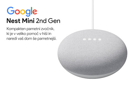 Google NEST MINI 2nd Gen pametni zvočnik, Bluetooth 5.0, WiFi, Google Assistant + Home, glasovni pomočnik, glasovno upravljanje, 3x mikrofon, bel (Chalk)