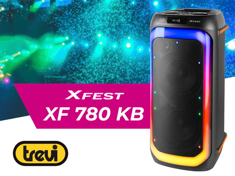 TREVI XF 780 KB prenosni KARAOKE zvočnik, FM Radio, Bluetooth, 110W RMS, TWS, Equalizer, polnilna baterija, RGB LED osvetlitev, USB / microSD / AUX / MIC-in, črn