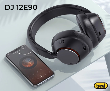 TREVI DJ 12E90 brezžične naglavne slušalke, Bluetooth 5.3, Active Noise Cancelling, mikrofon, prostoročno telefoniranje, zložljive, polnilna baterija, USB Type-C, + torbica, črne