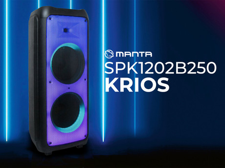 MANTA SPK1202B250 KRIOS prenosni KARAOKE zvočnik, Bluetooth 5.0, TWS, Equalizer, polnilna baterija, Super Bass, USB / microSD / AUX / MIC-in, + mikrofon, + daljinec, črn