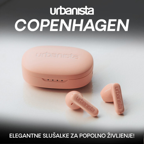 URBANISTA COPENHAGEN brezžične slušalke, Bluetooth® 5.2, TWS, do 32 ur predvajanja, upravljanje na dotik, IPX4 vodoodpornost, USB Type-C, roza (Dusty Pink)