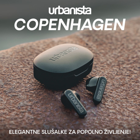 URBANISTA COPENHAGEN brezžične slušalke, Bluetooth® 5.2, TWS, do 32 ur predvajanja, upravljanje na dotik, IPX4 vodoodpornost, USB Type-C, črne (Midnight Black)