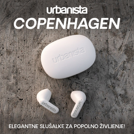 URBANISTA COPENHAGEN brezžične slušalke, Bluetooth® 5.2, TWS, do 32 ur predvajanja, upravljanje na dotik, IPX4 vodoodpornost, USB Type-C, bele (Pure White)