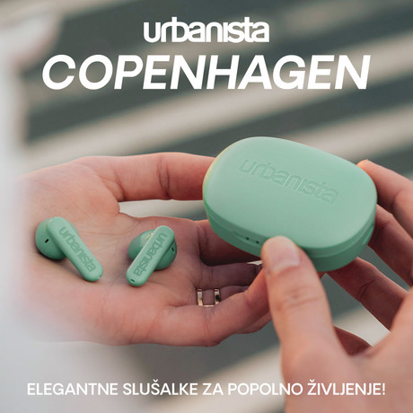 URBANISTA COPENHAGEN brezžične slušalke, Bluetooth® 5.2, TWS, do 32 ur predvajanja, upravljanje na dotik, IPX4 vodoodpornost, USB Type-C, zelene (Sage Green)