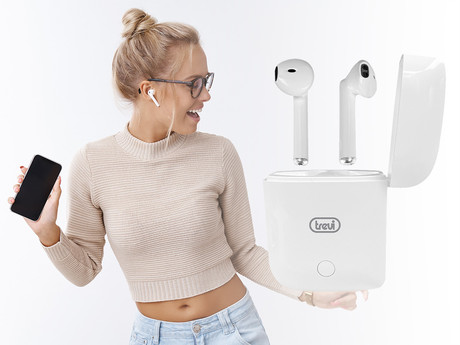 TREVI HMP 12E20 AIR mini Bluetooth 5.1 slušalke z mikrofonom, TWS, polnilna enota, touch kontrola, bele