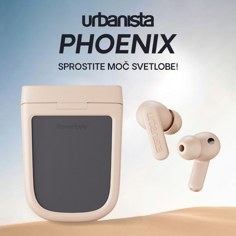 URBANISTA PHOENIX brezžične SOLARNE slušalke, Bluetooth® 5.2, TWS, solarno polnjenje, upravljanje na dotik, IPX4 vodoodpornost, USB Type-C, roza zlate (Desert Rose)