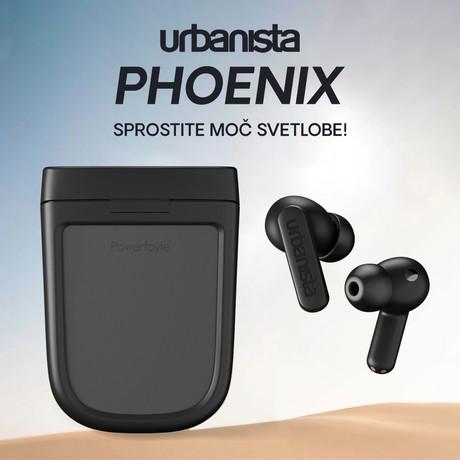 URBANISTA PHOENIX brezžične SOLARNE slušalke, Bluetooth® 5.2, TWS, solarno polnjenje, upravljanje na dotik, IPX4 vodoodpornost, USB Type-C, črne (Midnight Black)