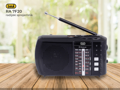 TREVI RA 7F20 Prenosni Radio FM/AW/SW, Bluetooth, MP3, USB/MicroSD, polnilna baterija, črn