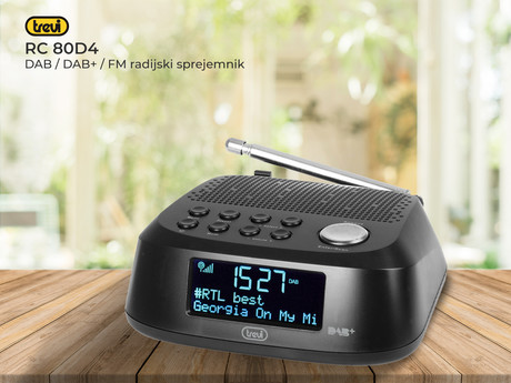 TREVI RC 80D4 Radio alarm ura + DAB/DAB+/FM Radio, USB polnilec, črna