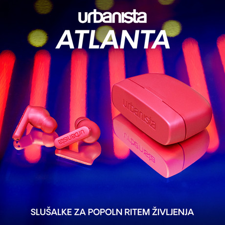 URBANISTA ATLANTA brezžične slušalke, Bluetooth® 5.2, TWS, ANC, do 34 ur predvajanja, upravljanje na dotik, IPX4 vodoodpornost, USB Type-C, rdeče (Vibrant Red)