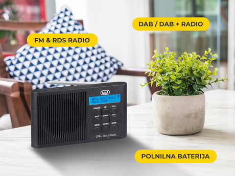 TREVI 7F91R Prenosni digitalni radio, DAB/DAB+/FM, polnilna baterija, črn