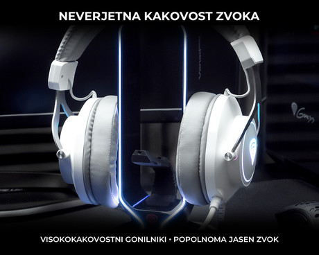 GENESIS NEON 750 gaming slušalke z mikrofonom, STEREO 2.0, RGB LED osvetlitev, pleten USB kabel, bele