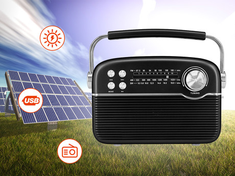 EOL - MANTA RDI916 SOLAR, Radio FM/AW/SW, Bluetooth 5.0, USB/AUX-in/McorSD, vgrajena baterija + SOLARNO napajanje, Retro