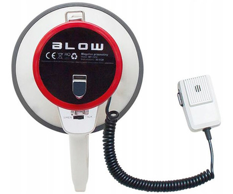 BLOW MP-1512 prenosni megafon, 25W, sirena, mikrofon, nastavljiva glasnost, za športne dogodke / proteste / shode, belo-rdeč