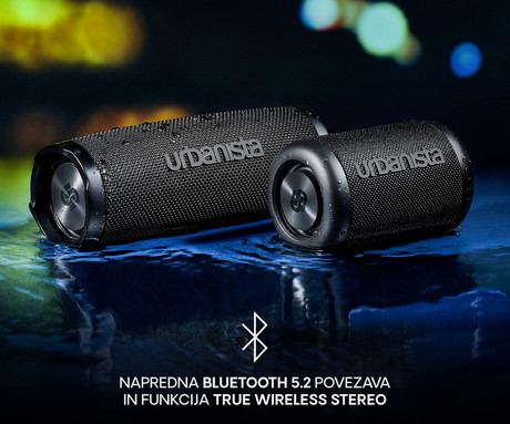 URBANISTA NASHVILLE prenosni zvočnik, 20W, Bluetooth® 5.2, TWS, do 18 ur predvajanja, upravljanje z gumbi, IPX7 vodoodpornost, USB Type-C, črn (Midnight Black)