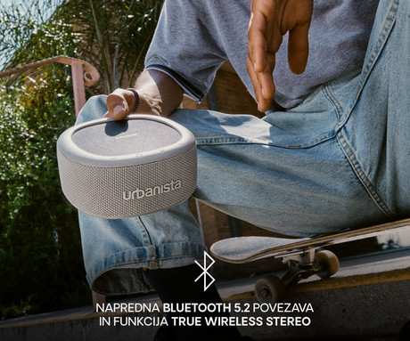 URBANISTA MALIBU prenosni SOLARNI zvočnik, solarno polnjenje, Bluetooth® 5.2, TWS / Stereo Link, polnilna baterija, brezplačna aplikacija, IP67 vodoodpornost, USB Type-C, siv (Desert Gray)