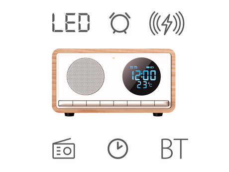 MANTA RDI912 RIMINI radijski sprejemnik / ura / budilka / brezžični polnilec, 5v1, FM Radio, Bluetooth 5.1, polnilna baterija, microSD / AUX / USB Type-C, bel (Arctic White)