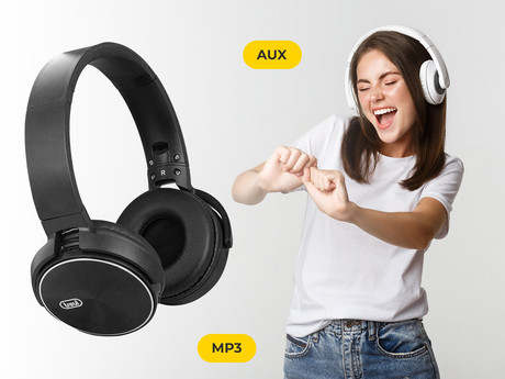 TREVI DJ 12E50 naglavne slušalke, Bluetooth 5.0, mikrofon, AUX-in, zložljive, črne