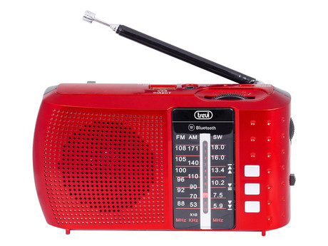 TREVI RA 7F20 Prenosni Radio FM/AW/SW, Bluetooth, MP3, USB/MicroSD, polnilna baterija, rdeč