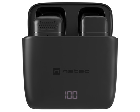 Natec HOPPER brezžični mikrofon, mini, lavalier, polnilna baterija, 2.4GHz sprejemnik, doseg do 30m, tehnologija ENC, CLIP-ON montaža, +polnilna postaja, USB Type-C, črn