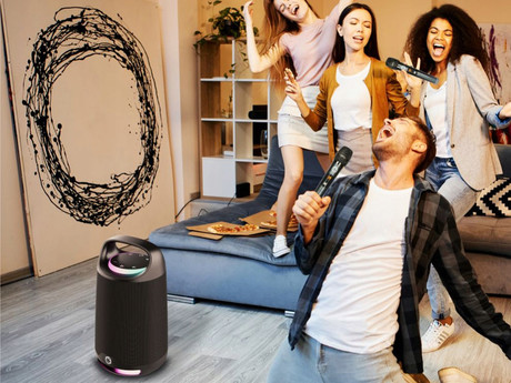 MANTA SPK330B OTUS prenosni KARAOKE zvočnik, Bluetooth 5.3, 120W, TWS, polnilna baterija, RGB LED osvetlitev, USB / AUX / MIC, Google Assistant / Siri, +mikrofon, črn (Phantom Black)