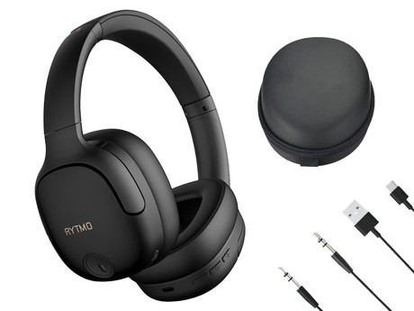 MANTA RYTMO ELEGANCE brezžične naglavne slušalke, Bluetooth 5.3, Hybrid ANC, polnilna baterija, do 50 ur, zložljive, 4x mikrofon, USB Type-C, AUX, +torbica, črne (Phantom Black)