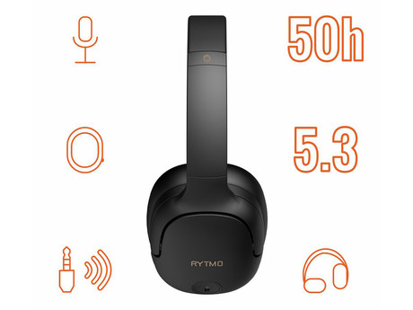 MANTA RYTMO ELEGANCE brezžične naglavne slušalke, Bluetooth 5.3, Hybrid ANC, polnilna baterija, do 50 ur, zložljive, 4x mikrofon, USB Type-C, AUX, +torbica, črne (Phantom Black)