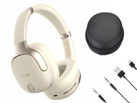 MANTA RYTMO ELEGANCE brezžične naglavne slušalke, Bluetooth 5.3, Hybrid ANC, polnilna baterija, do 50 ur, zložljive, 4x mikrofon, USB Type-C, AUX, +torbica, bež (Creamy White)